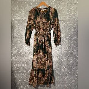 Emma & Michele NWT Long Sleeve Belt Sheer Paisley Dress farmhouse cottagecore